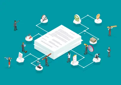 Illustration depicting peers reviewing a paper